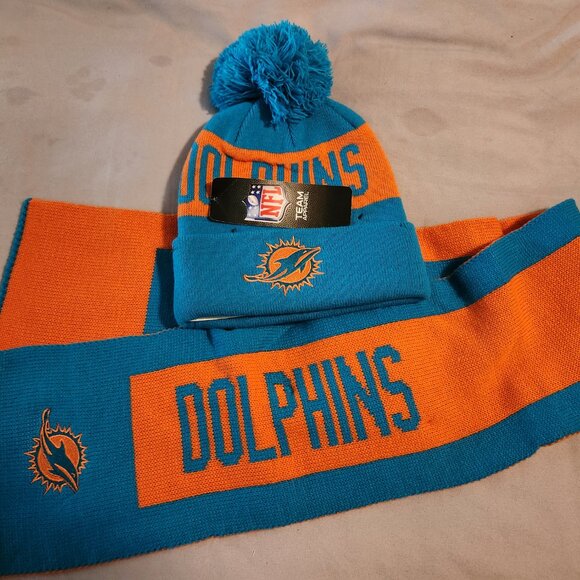 Miami Dolphins Skully Hat Cap & Scarf - Picture 1 of 3